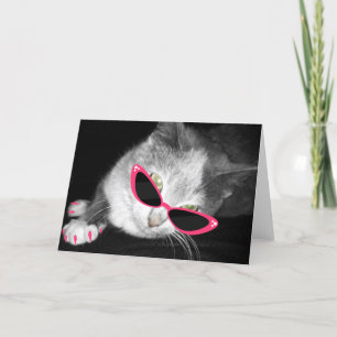 Cat With Pink Sunglasses & Claws Greeting Card