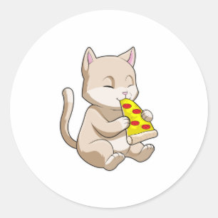 Cat with Pizza Classic Round Sticker