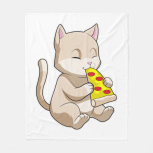 Cat with Pizza Fleece Blanket
