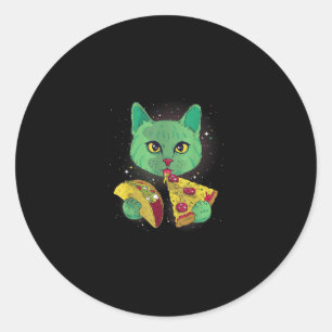 Cat With Pizza Slice And Taco In Space Classic Round Sticker