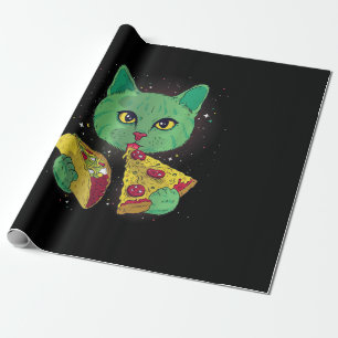 Cat With Pizza Slice And Taco In Space Wrapping Paper