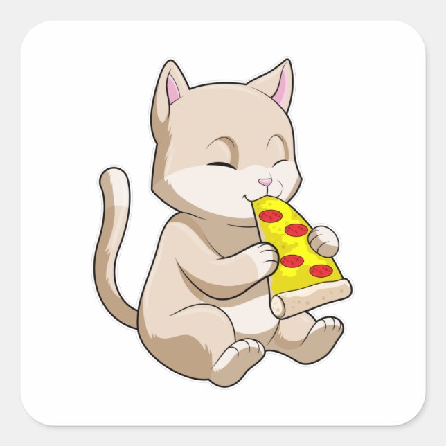 Cat with Pizza Square Sticker (Front)