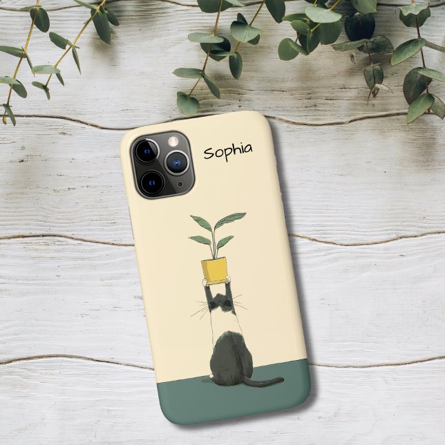 Cat with Plant Case-Mate iPhone Case (Creator Uploaded)