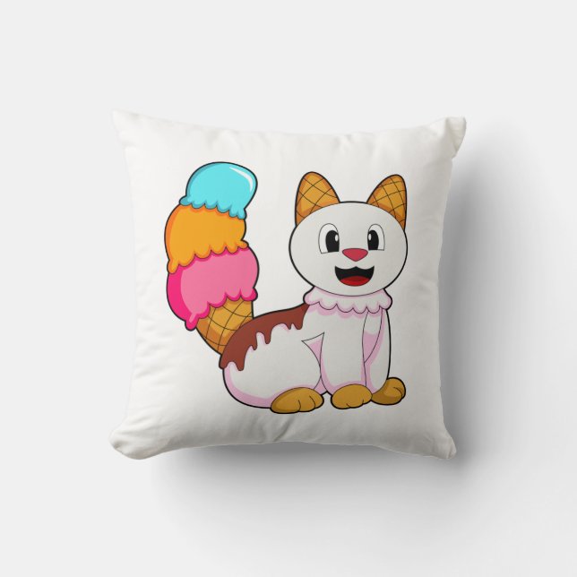 Cat with Popsicle Throw Pillow (Front)