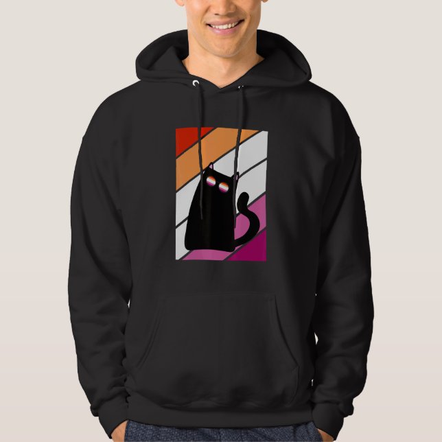 Cat With Pride Lesbian Flag LGBTQ Proud Ally Pride Hoodie (Front)