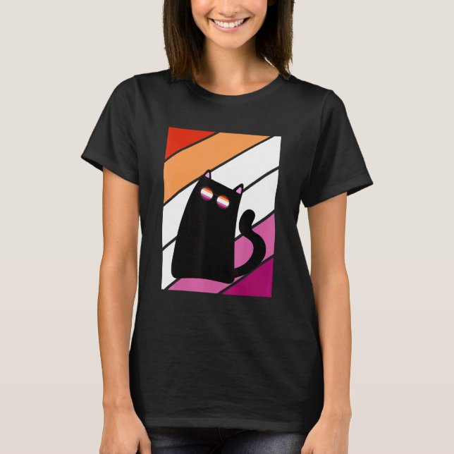 Cat With Pride Lesbian Flag LGBTQ Proud Ally Pride T-Shirt (Front)