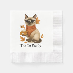 Cat with Pumpkin Pie for Thanksgiving Party Napkin