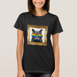 Cat with Rainbow LGBT Flag Sunglasses Kitten T-Shirt