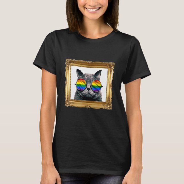 Cat with Rainbow LGBT Flag Sunglasses   Kitten T-Shirt (Front)