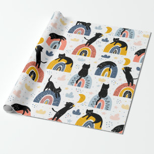 Cat With Rainbow Pattern Design Wrapping Paper