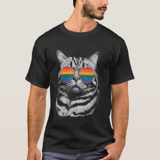 Cat with Rainbow Sunglasses LGBTQ Pride T-Shirt