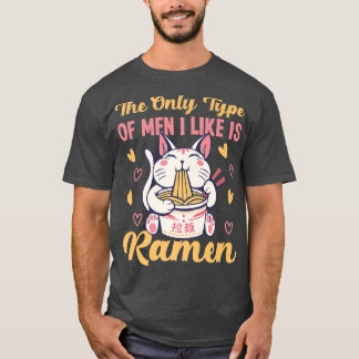 Cat With Ramen Design For Single Ladies T-Shirt