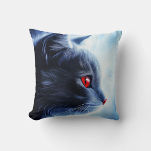 Cat with Red Eyes Throw Pillow