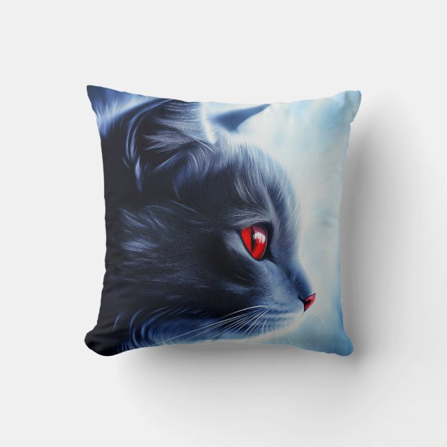  Cat with Red Eyes Throw Pillow (Front)