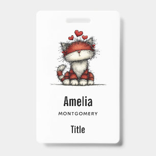 Cat with Red Hearts Cute and Fun Badge