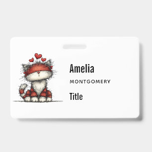 Cat with Red Hearts Cute and Fun Badge