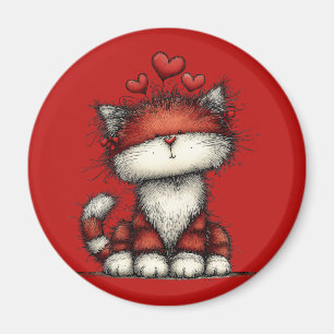 Cat with Red Hearts Cute and Fun Magnet