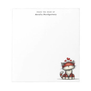 Cat with Red Hearts Cute and Fun Notepad