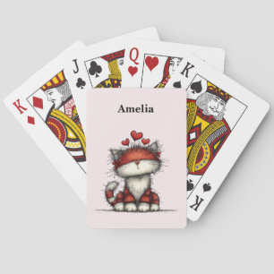 Cat with Red Hearts Cute and Fun Playing Cards