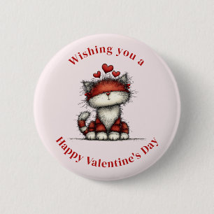 Cat with Red Hearts Cute and Fun Valentine's Day 2 Inch Round Button