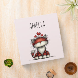 Cat with Red Love Hearts Cute and Funny Binder