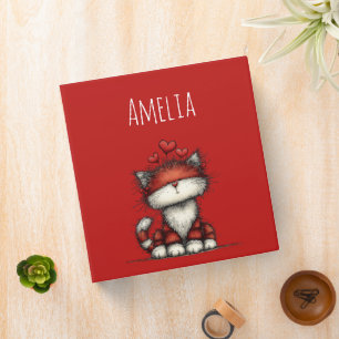 Cat with Red Love Hearts Cute and Funny Binder