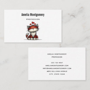 Cat with Red Love Hearts Cute and Funny Business Card