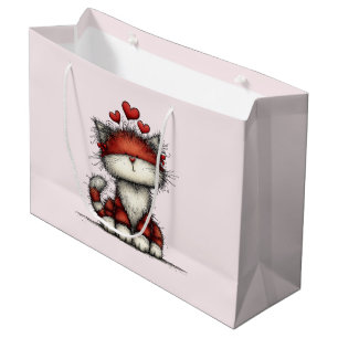 Cat with Red Love Hearts Cute and Funny Large Gift Bag