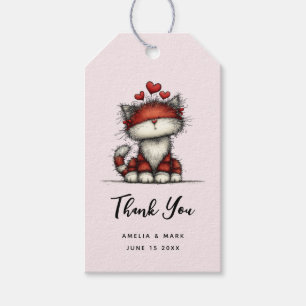 Cat with Red Love Hearts Cute and Funny Wedding Gift Tags