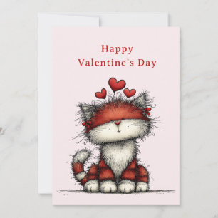 Cat with Red Love Hearts Cute Fun Valentine's Day Holiday Card