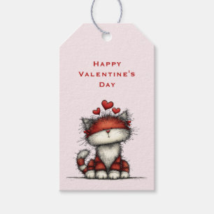 Cat with Red Love Hearts Cute Valentine's Day Gift Tags