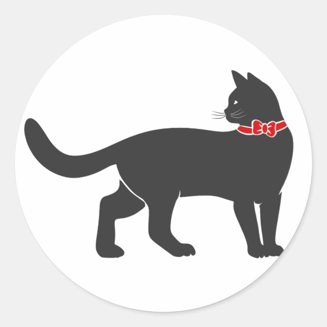 Cat with red red bow tie - Choose background colou Classic Round Sticker (Front)