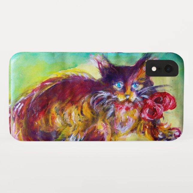 CAT WITH RED RIBBON AND SUNFLOWERS Case-Mate iPhone CASE (Back (Horizontal))