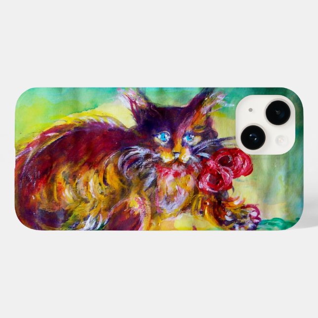 CAT WITH RED RIBBON AND SUNFLOWERS Case-Mate iPhone CASE (Back (Horizontal))
