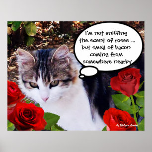 CAT WITH RED ROSES POSTER