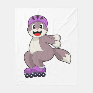 Cat with Roller skates Fleece Blanket