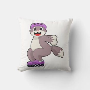 Cat with Roller skates Throw Pillow