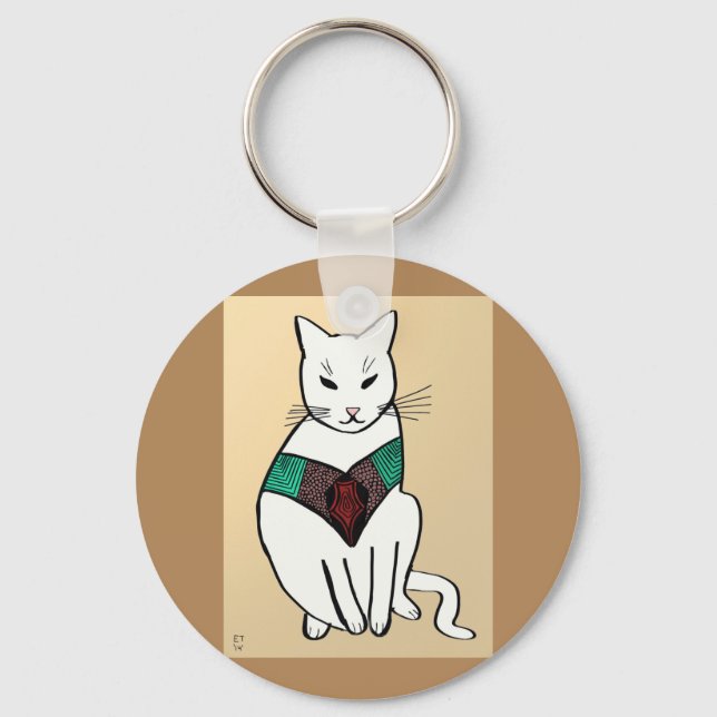 Cat with Ruby Collar Keychain (Front)