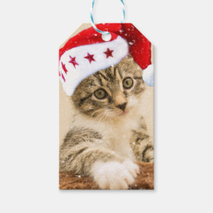 Cat with santa cap gift tags