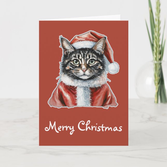 Cat With Santa Claus Outfit - Christmas 1 Card (Front)