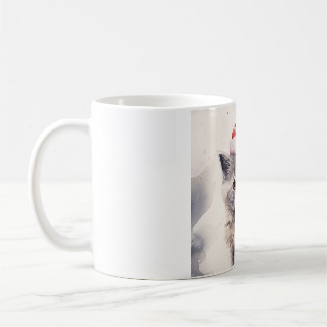 Cat with Santa Hat Mug (Left)