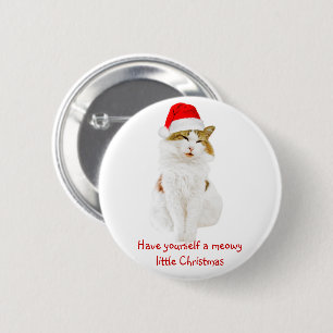 Cat with Santa's Hat 2 Inch Round Button