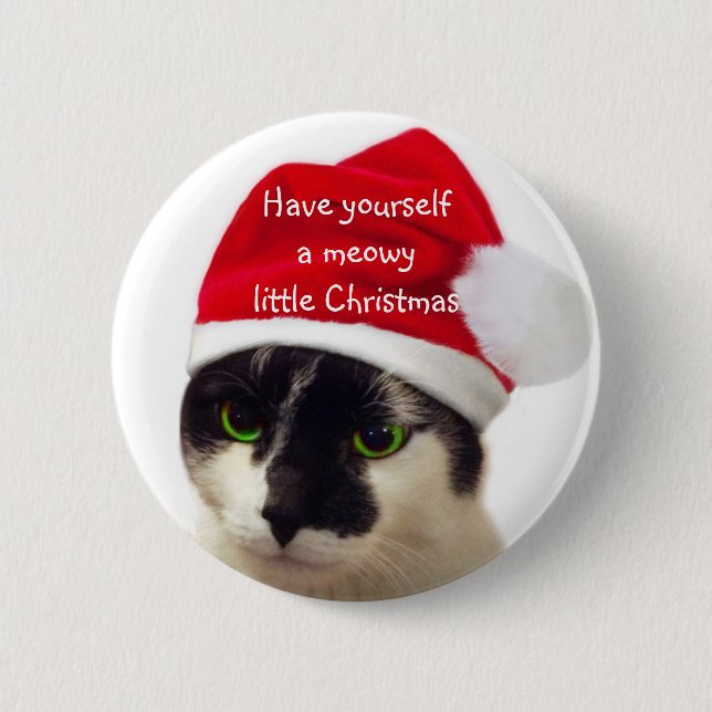 Cat with Santa's Hat 2 Inch Round Button (Front)