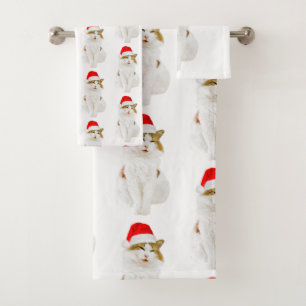 Cat with Santa's Hat Bath Towel Set