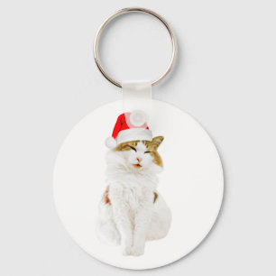 Cat with Santa's Hat Keychain