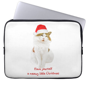 Cat with Santa's Hat Laptop Sleeve