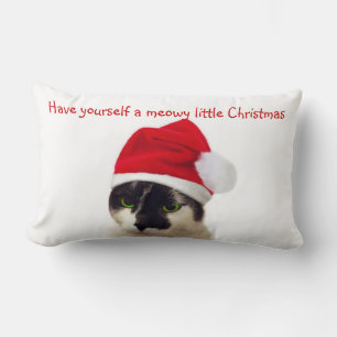 Cat with Santa's Hat Lumbar Pillow