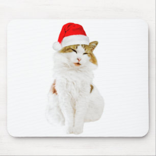 Cat with Santa's Hat Mouse Pad