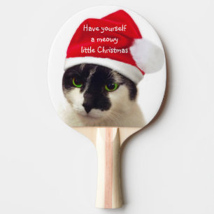 Cat with Santa's Hat Ping Pong Paddle