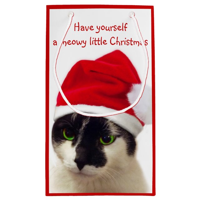 Cat with Santa's Hat Small Gift Bag (Back)